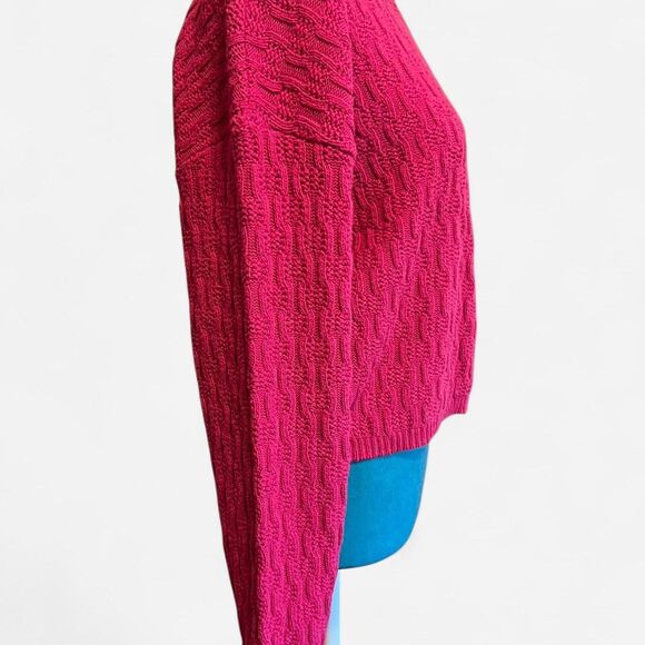 Vibrant Vintage Sasson Hot Pink Cable Knit Sweater 100% Cotton Size Small Women - Picture 4 of 8